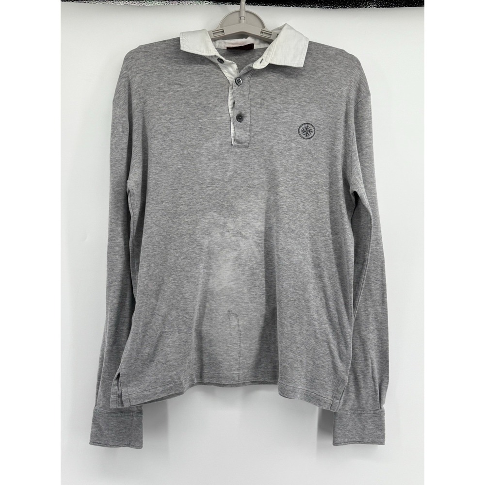Isaia Napoli Polo Shirt Men's Sz M Gray Long Sleeve Button Piquet Cotton Italy